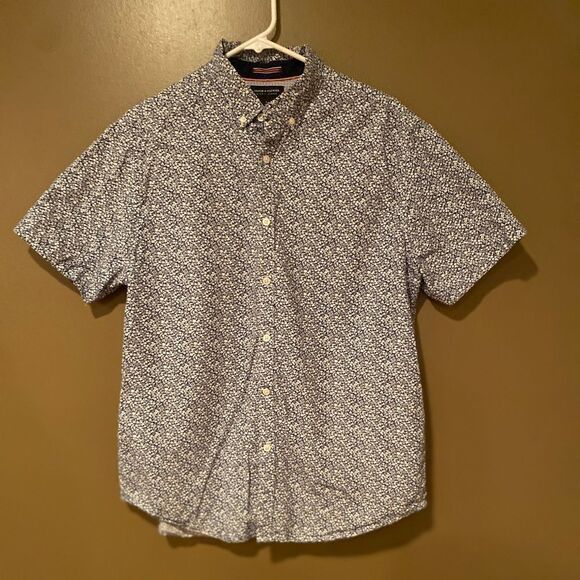 Denim & Flower Short Sleeve Button Up Shirt Size Large Floral Print - Picture 2 of 7